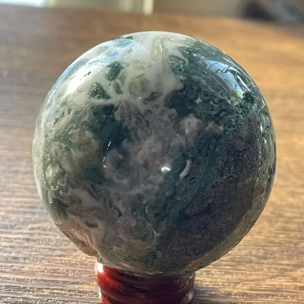 Moss Agate sphere crystal healing green white druzy 65mm 2.5”